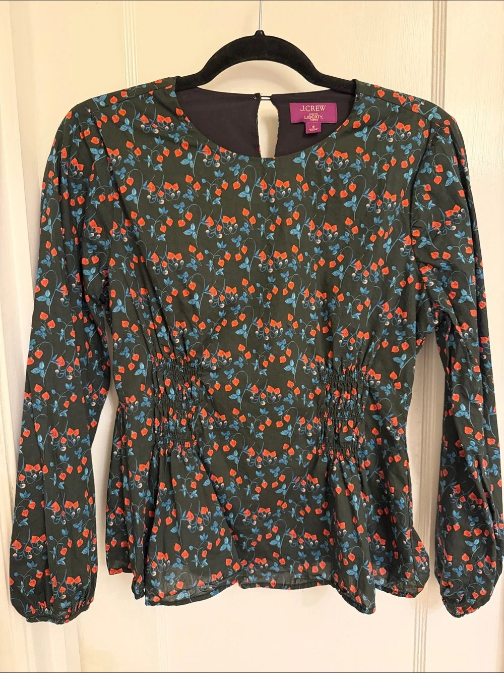 J. Crew Liberty of London Floral Peplum Strawberry Top Lined